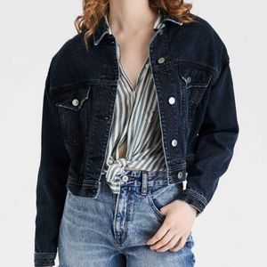 AEO Cropped Dark Wash Baggy Denim Jacket